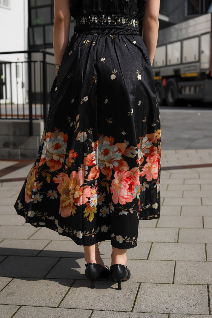 Taffeta Maxi Skirt Midnight Blossoms