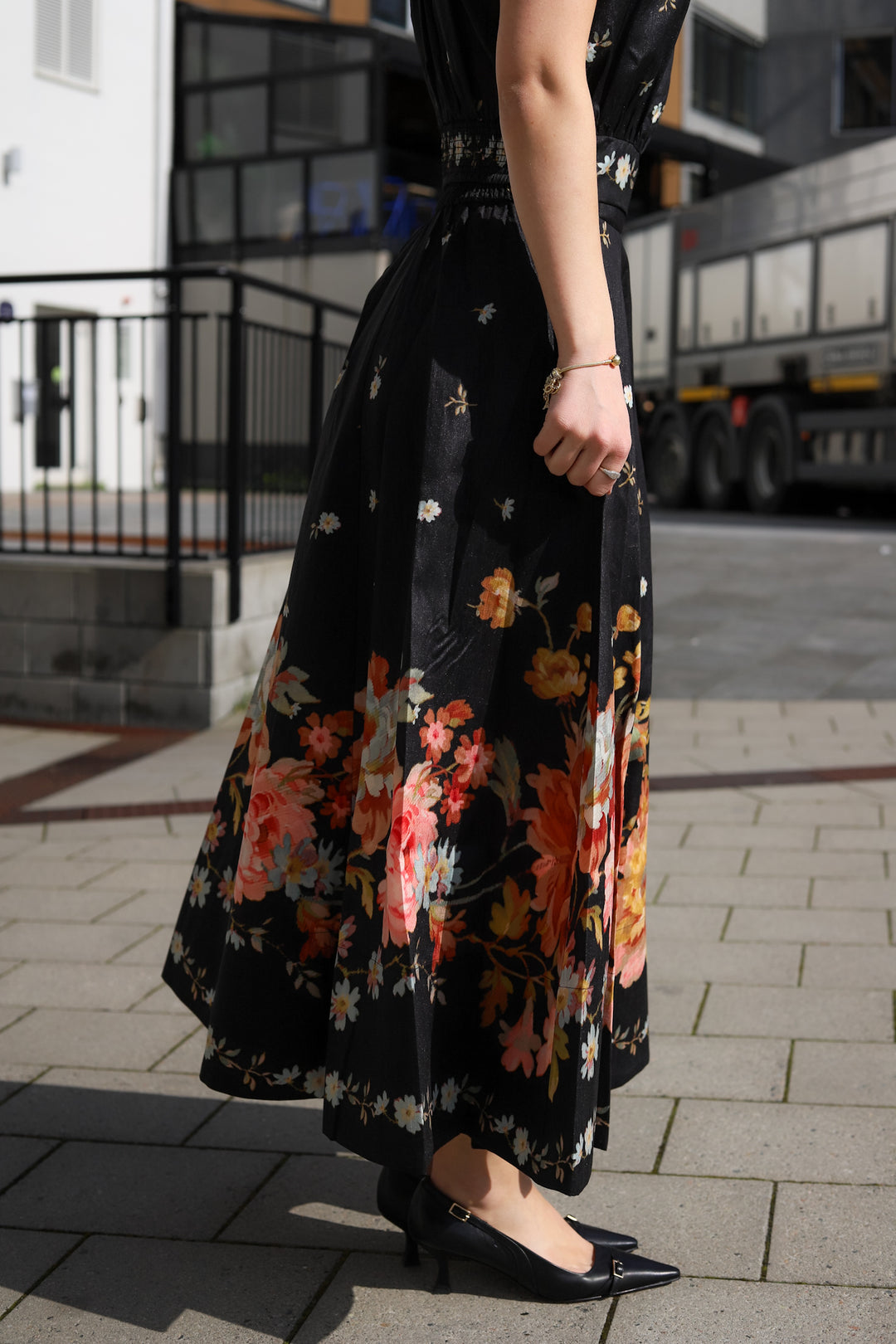Taffeta Maxi Skirt Midnight Blossoms