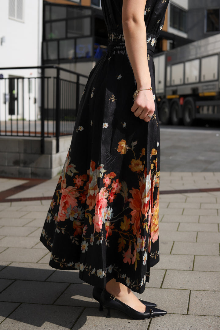 Taffeta Maxi Skirt Midnight Blossoms