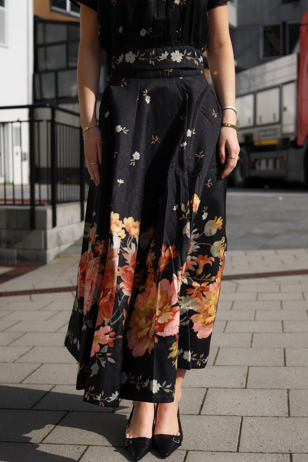 Taffeta Maxi Skirt Midnight Blossoms