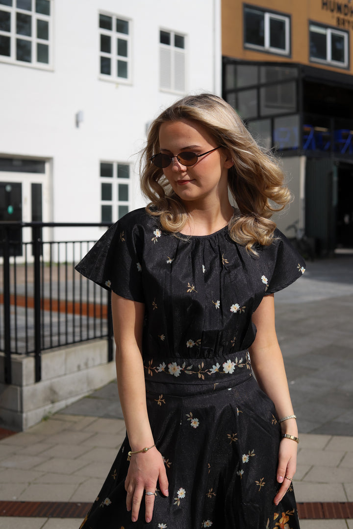 Taffeta Tieband Top Midnight Blossoms