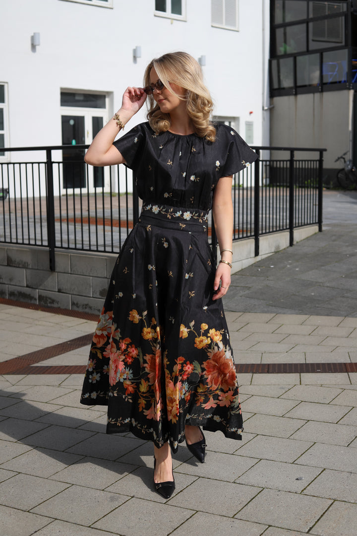 Taffeta Tieband Top Midnight Blossoms