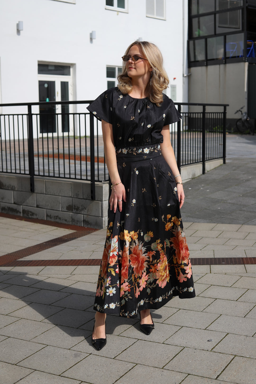 Taffeta Maxi Skirt Midnight Blossoms