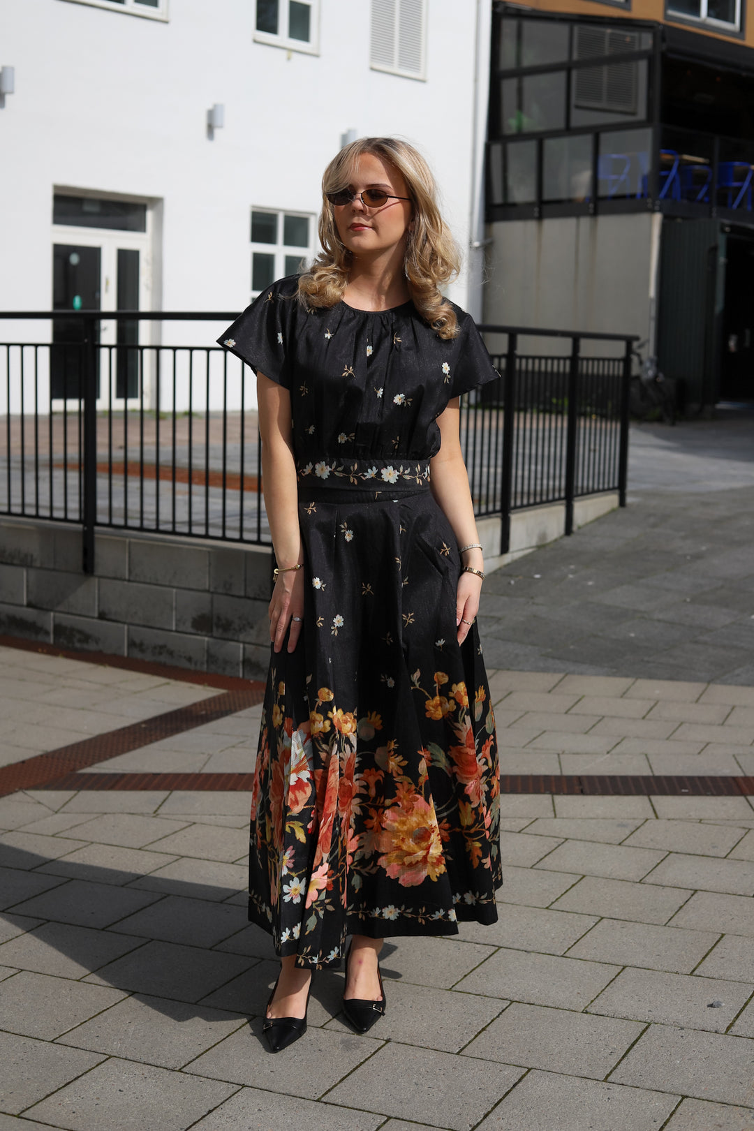 Taffeta Maxi Skirt Midnight Blossoms