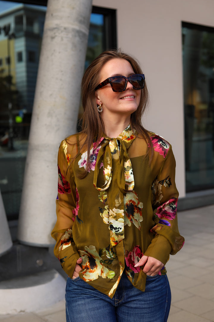 Darcia P Shirt Olive Green Flower