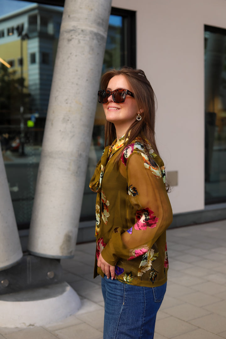 Darcia P Shirt Olive Green Flower