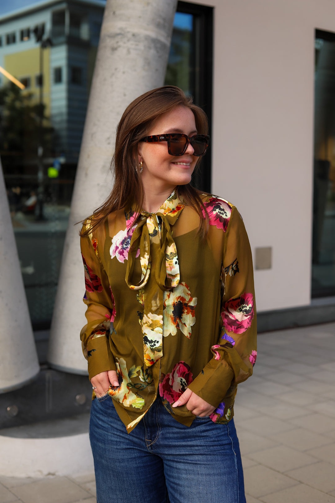Darcia P Shirt Olive Green Flower