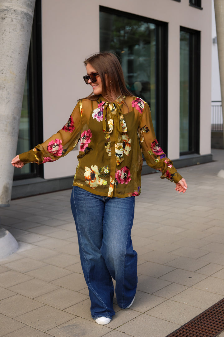 Darcia P Shirt Olive Green Flower
