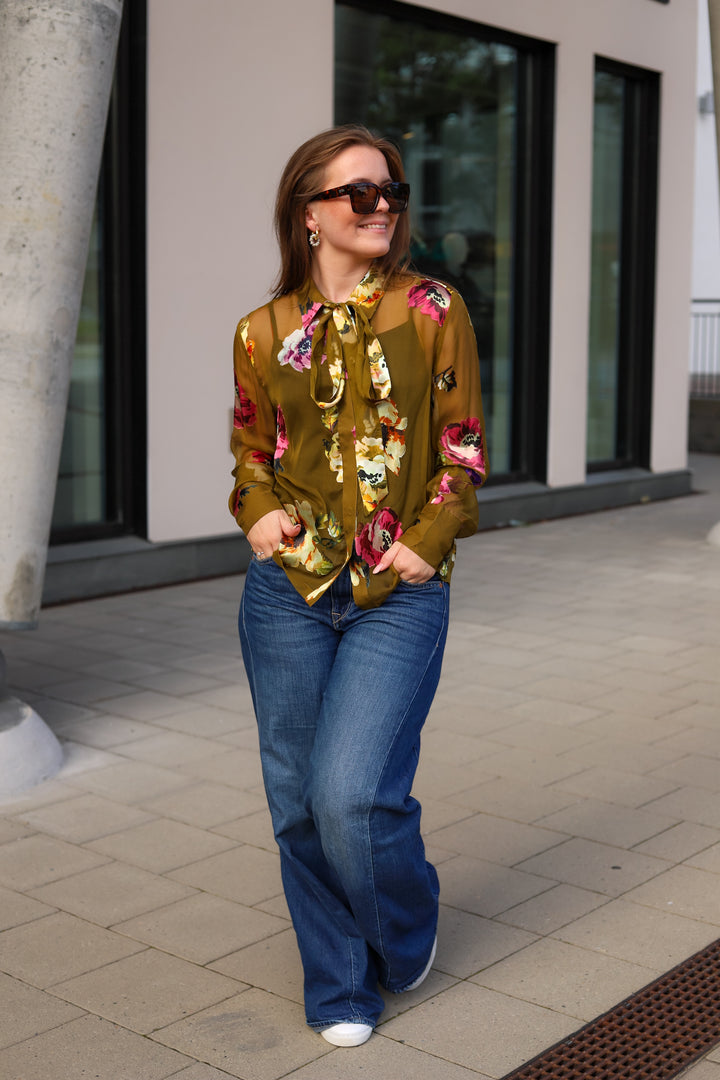 Darcia P Shirt Olive Green Flower