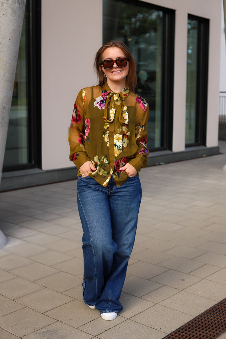 Darcia P Shirt Olive Green Flower