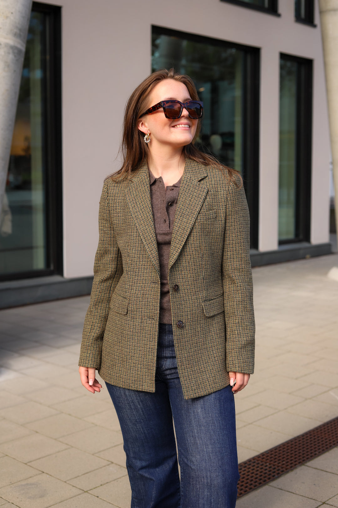 Brook Houndstooth Blazer Green Houndstooth