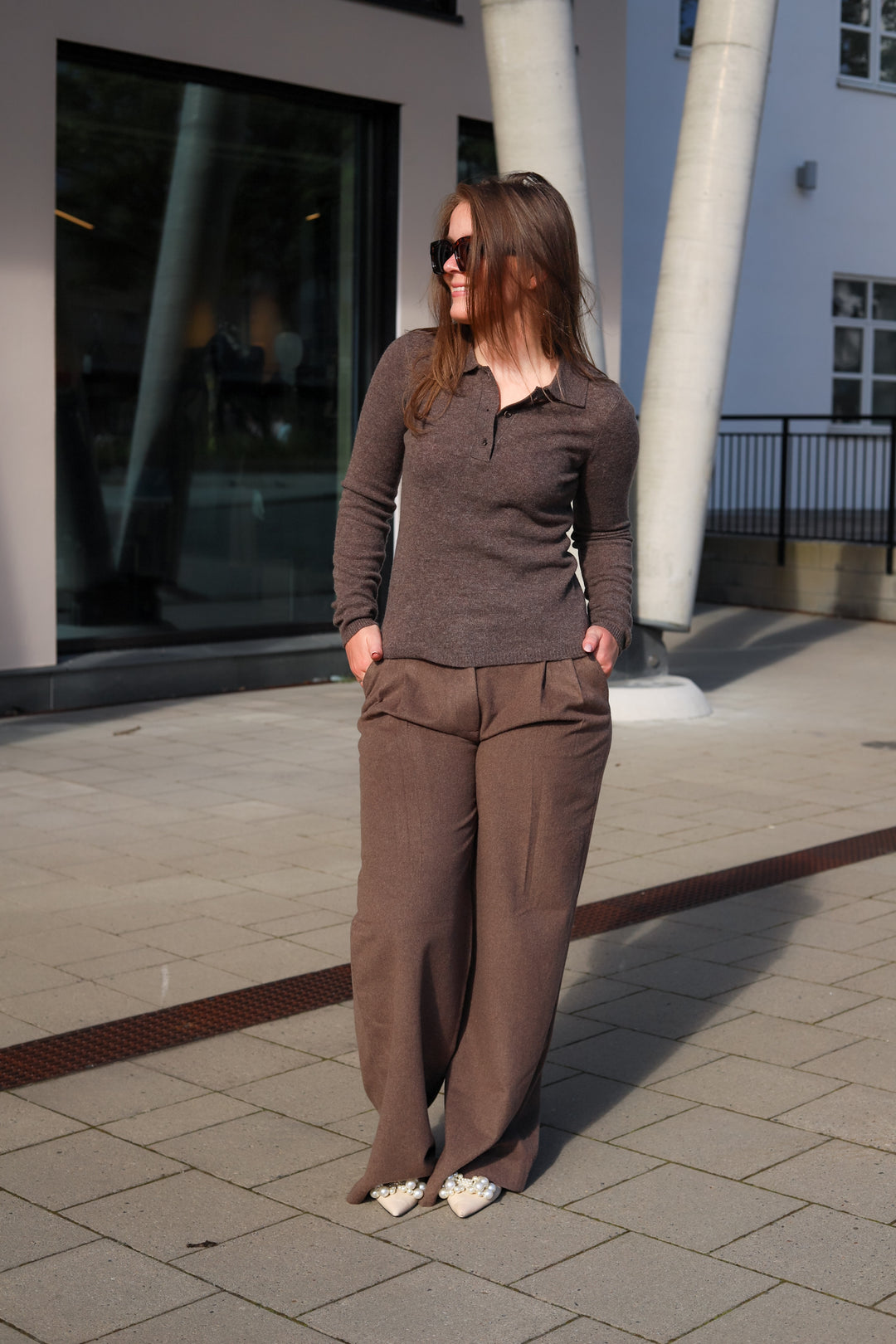 Ava Wool Trouser Dark Taupe Melange