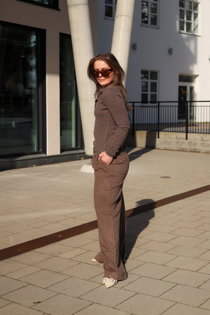 Ava Wool Trouser Dark Taupe Melange