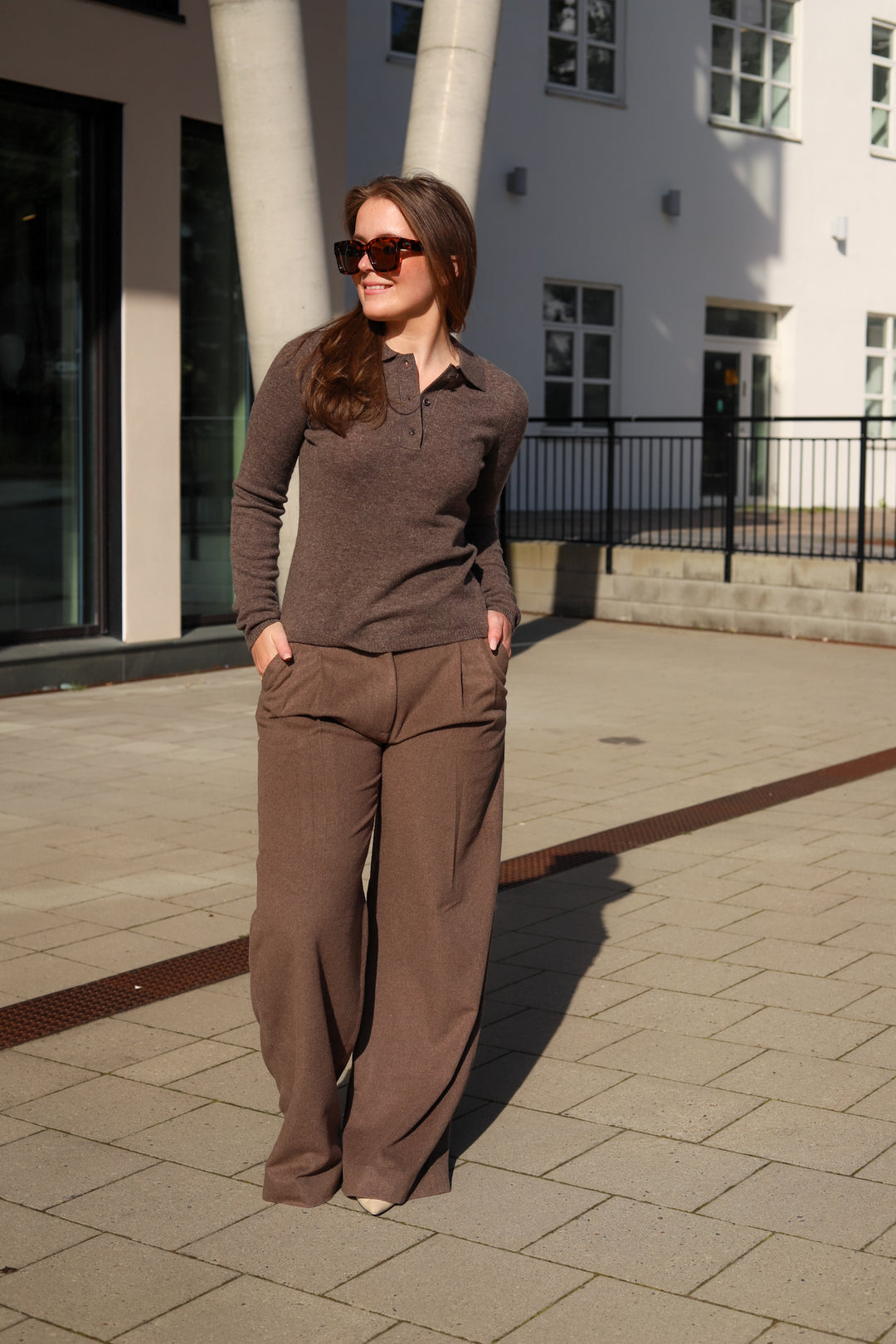 Ava Wool Trouser Dark Taupe Melange