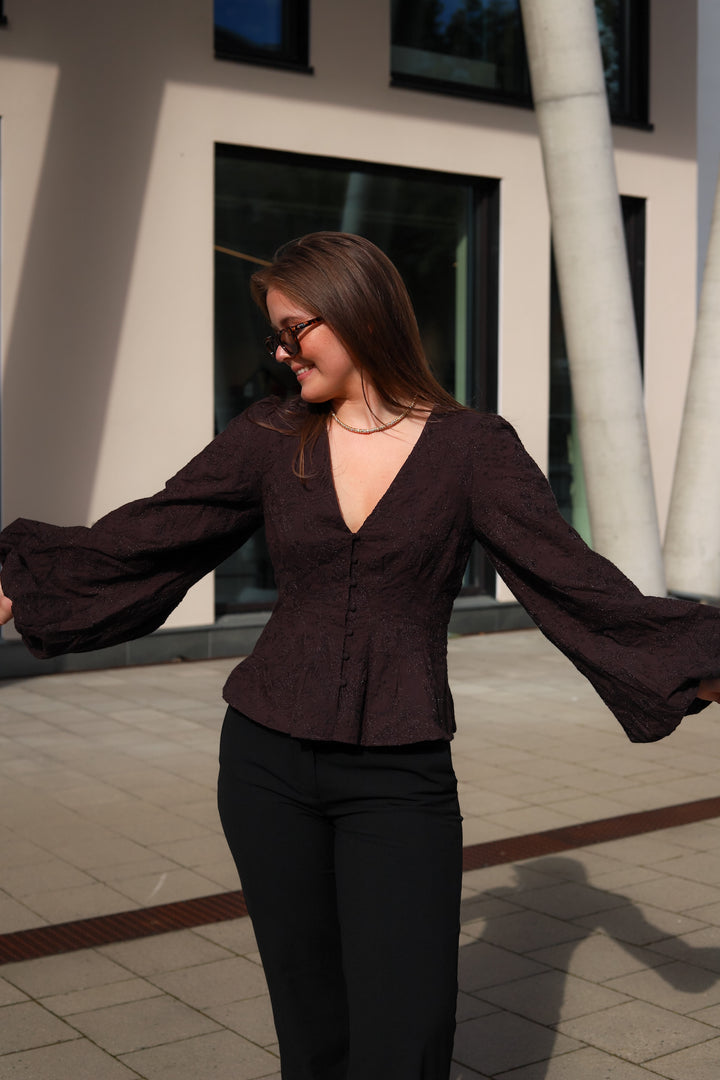 Palena Blouse Brown Embroidery