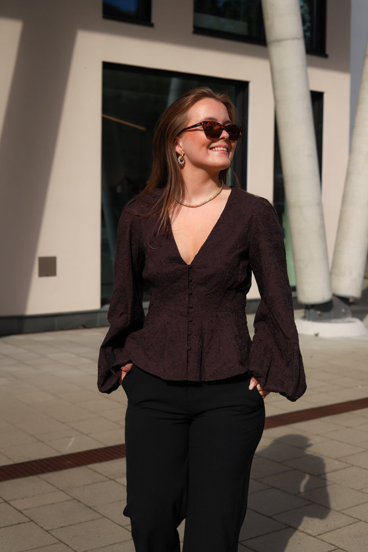 Palena Blouse Brown Embroidery