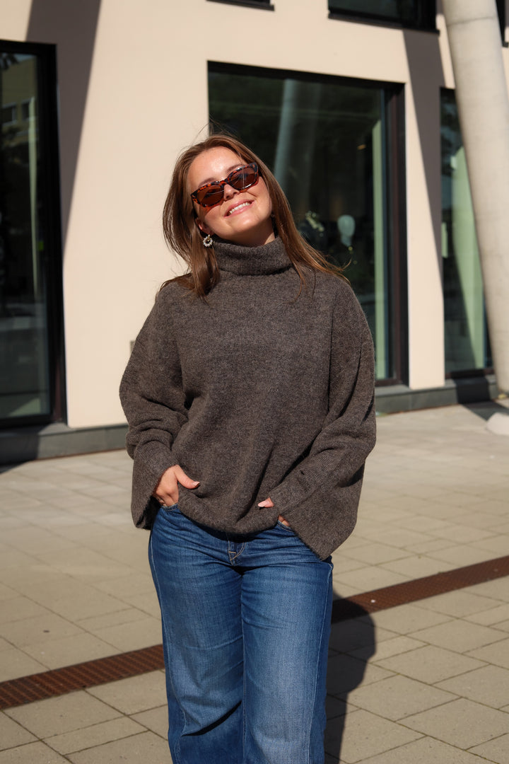 Sidsel T-Neck Knit Mole Melange