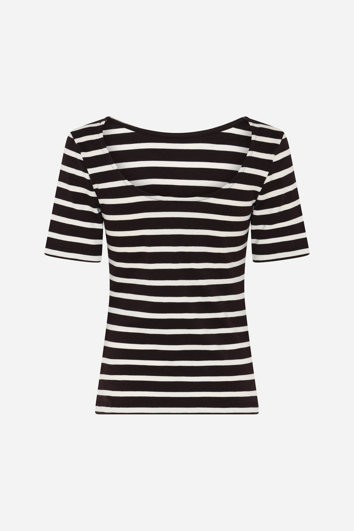 Iguanura Boat Neck Blouse Brown stripe