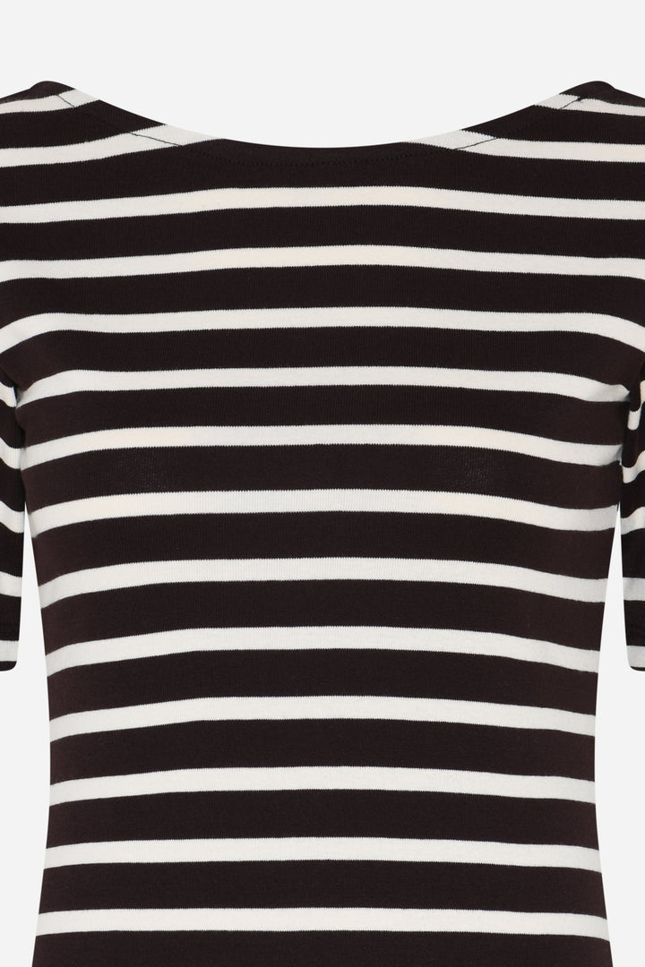 Iguanura Boat Neck Blouse Brown stripe