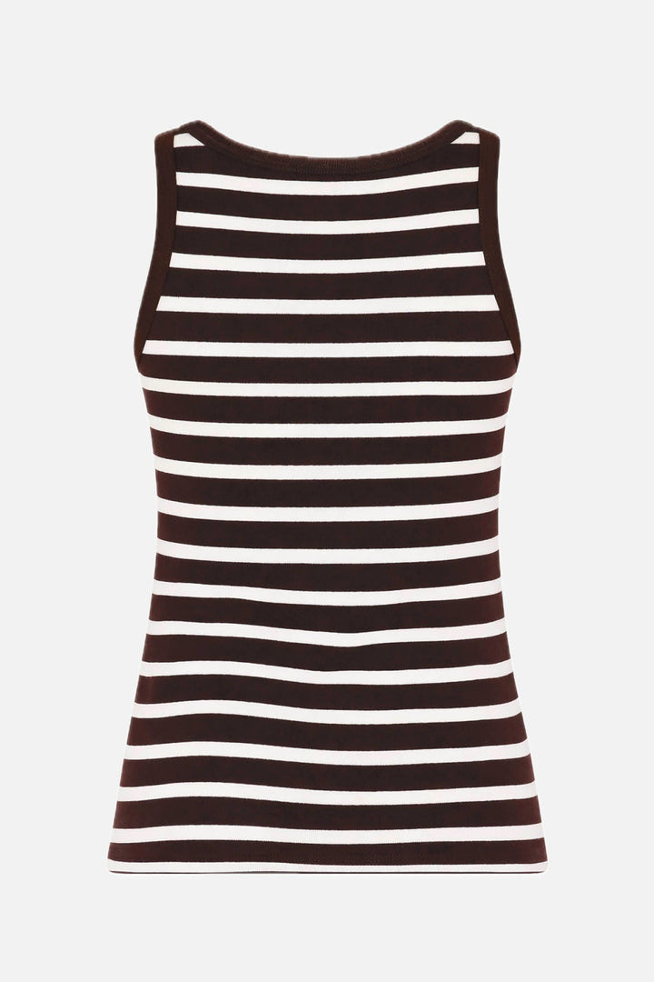 Iguanura Boat Neck Tank Top Brown Stripe