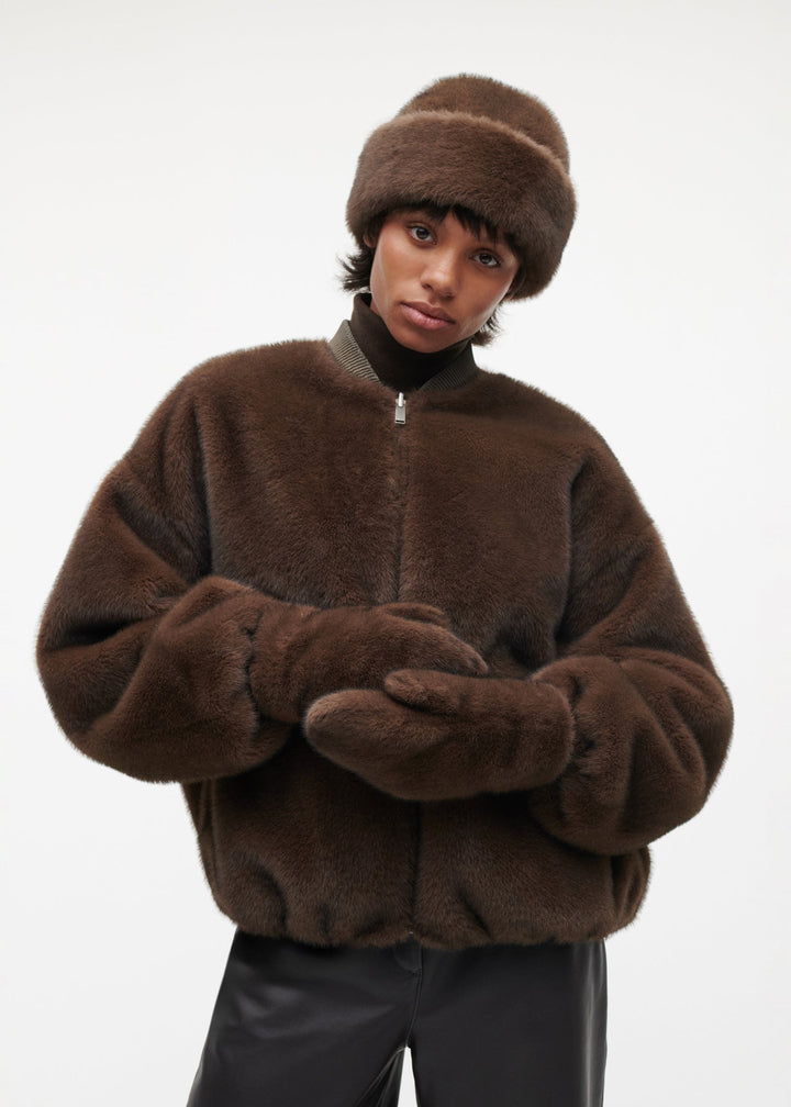 Evalyn Faux Mink Mittens Choco