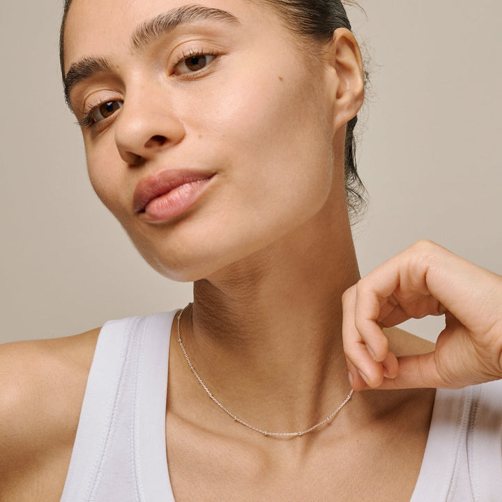 Beaded Chain Necklace Silver