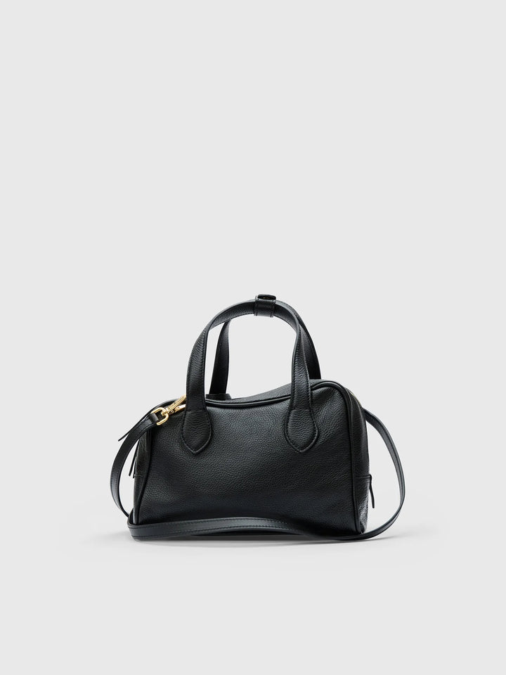 Ormelle Black Grained Leather Top Handle Bag