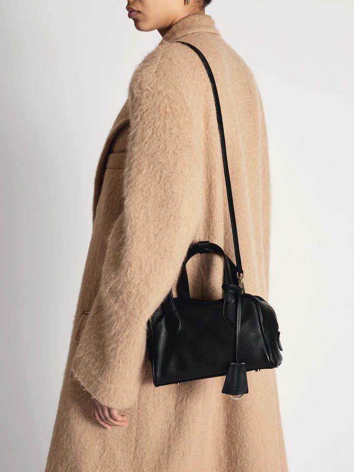 Ormelle Black Grained Leather Top Handle Bag
