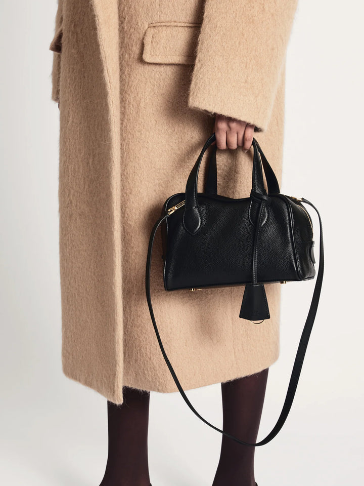 Ormelle Black Grained Leather Top Handle Bag