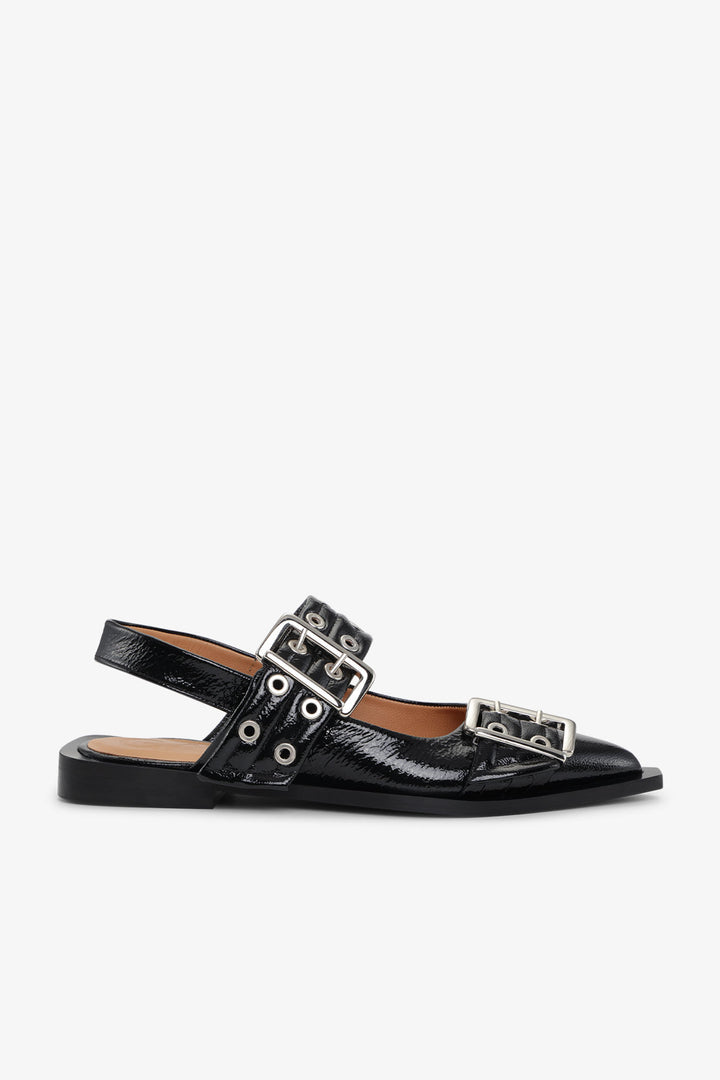 Feminine Buckle Ballerina Naplack Black