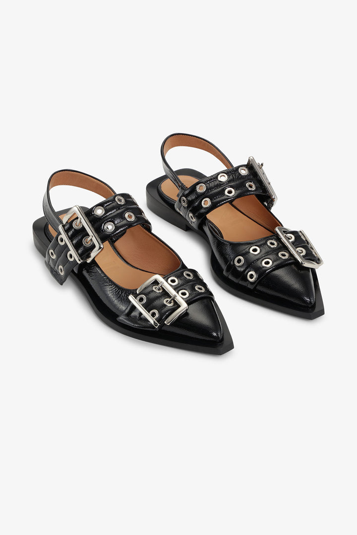 Feminine Buckle Ballerina Naplack Black