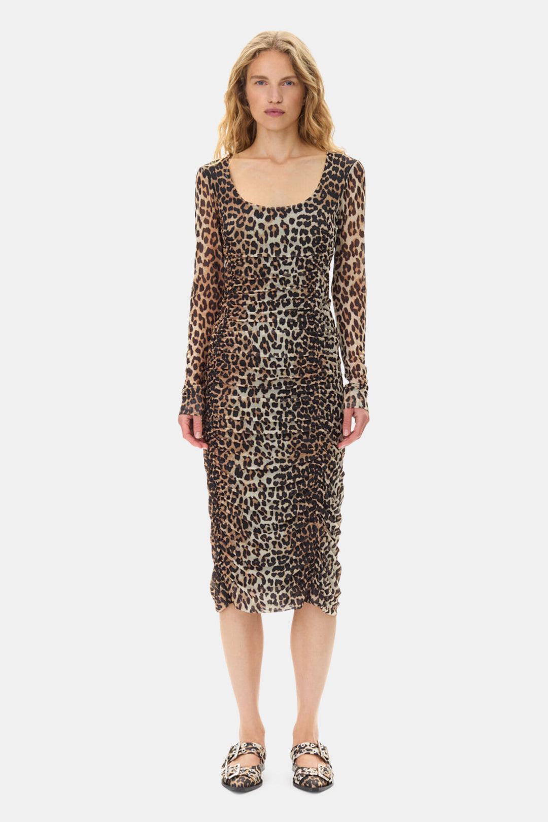 Feminine Buckle Ballerina Satin Print Leopard