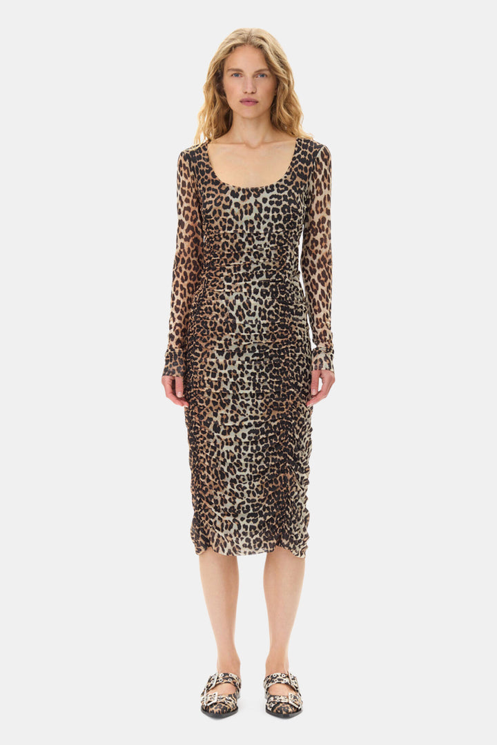 Feminine Buckle Ballerina Satin Print Leopard