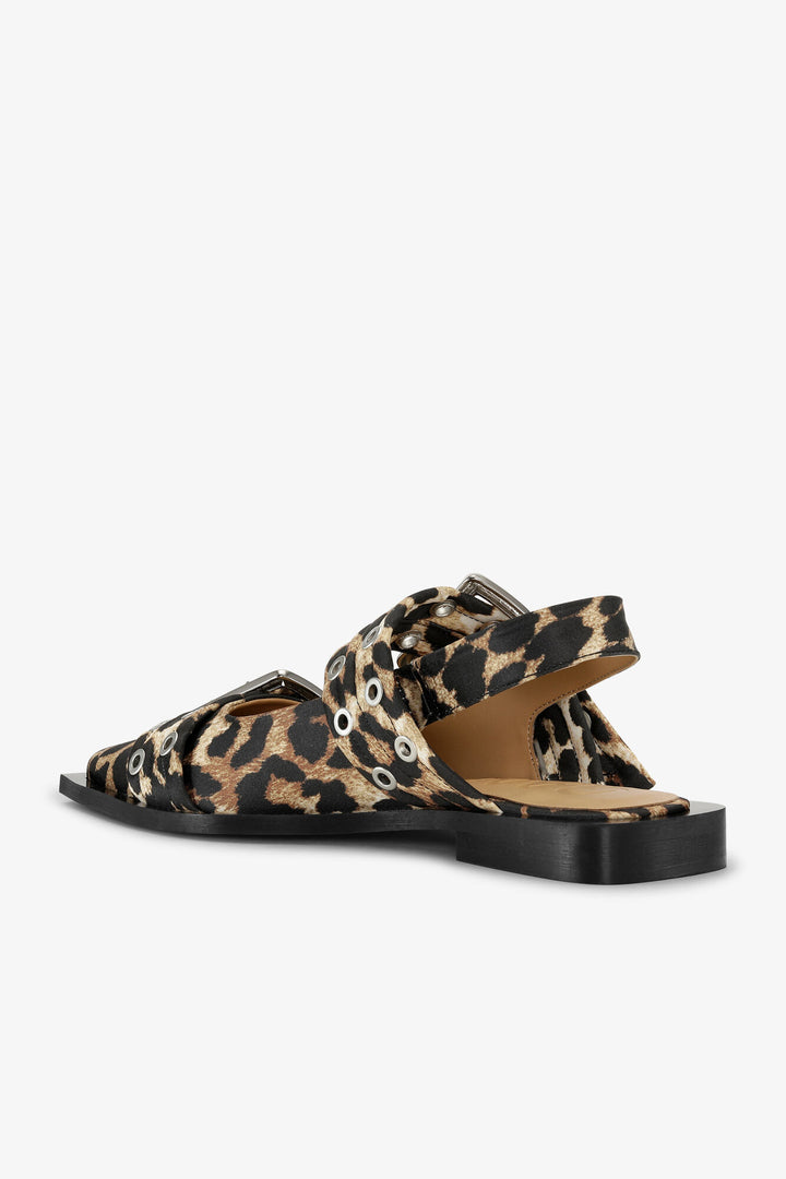 Feminine Buckle Ballerina Satin Print Leopard