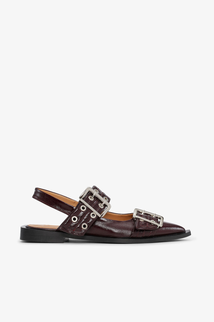 Feminine Buckle Ballerina Naplack Burgundy