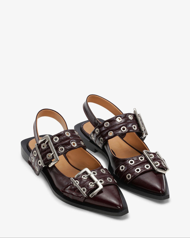 Feminine Buckle Ballerina Naplack Burgundy