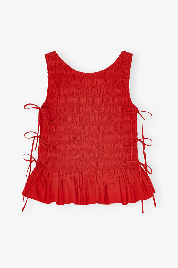 Cotton Poplin Smock Tie String Top Racing Red