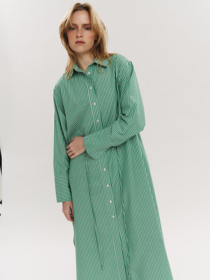 Sally Midi Dress Vinyard Green Stripe