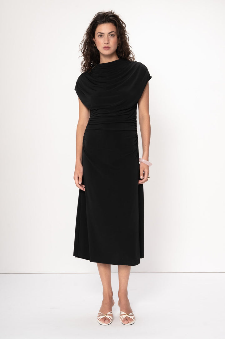 Talia Draped Front Midi Dress Black