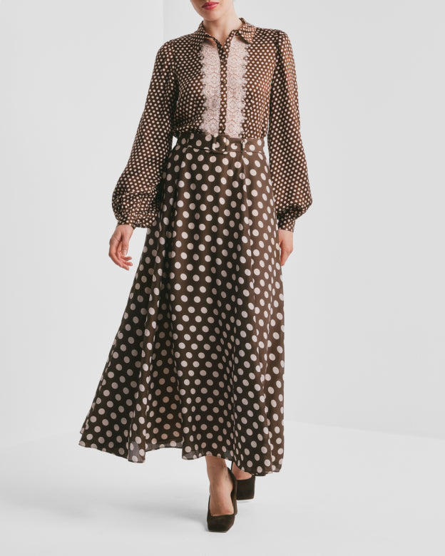 Striped Organza Maxi Skirt Dots