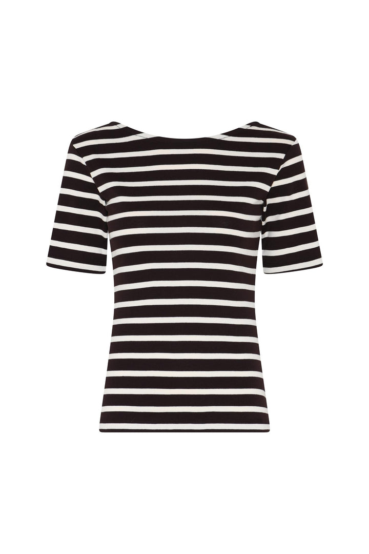 Iguanura Boat Neck Blouse Brown stripe