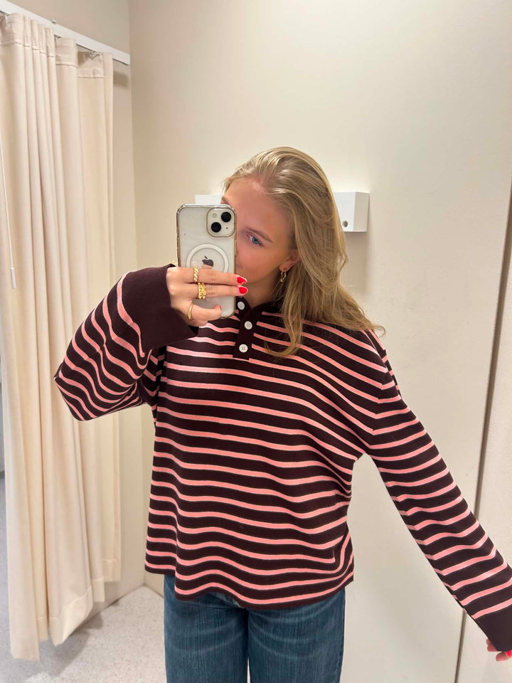 Adanne Polo Knit Stripe Bordeaux/Pink