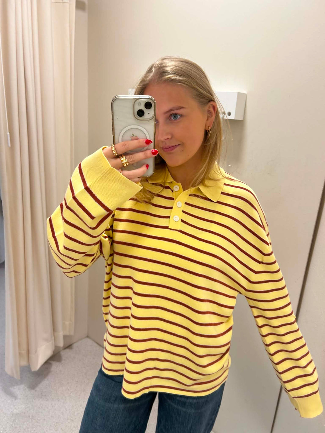 Adanne Polo Knit Stripe Yellow/Rust