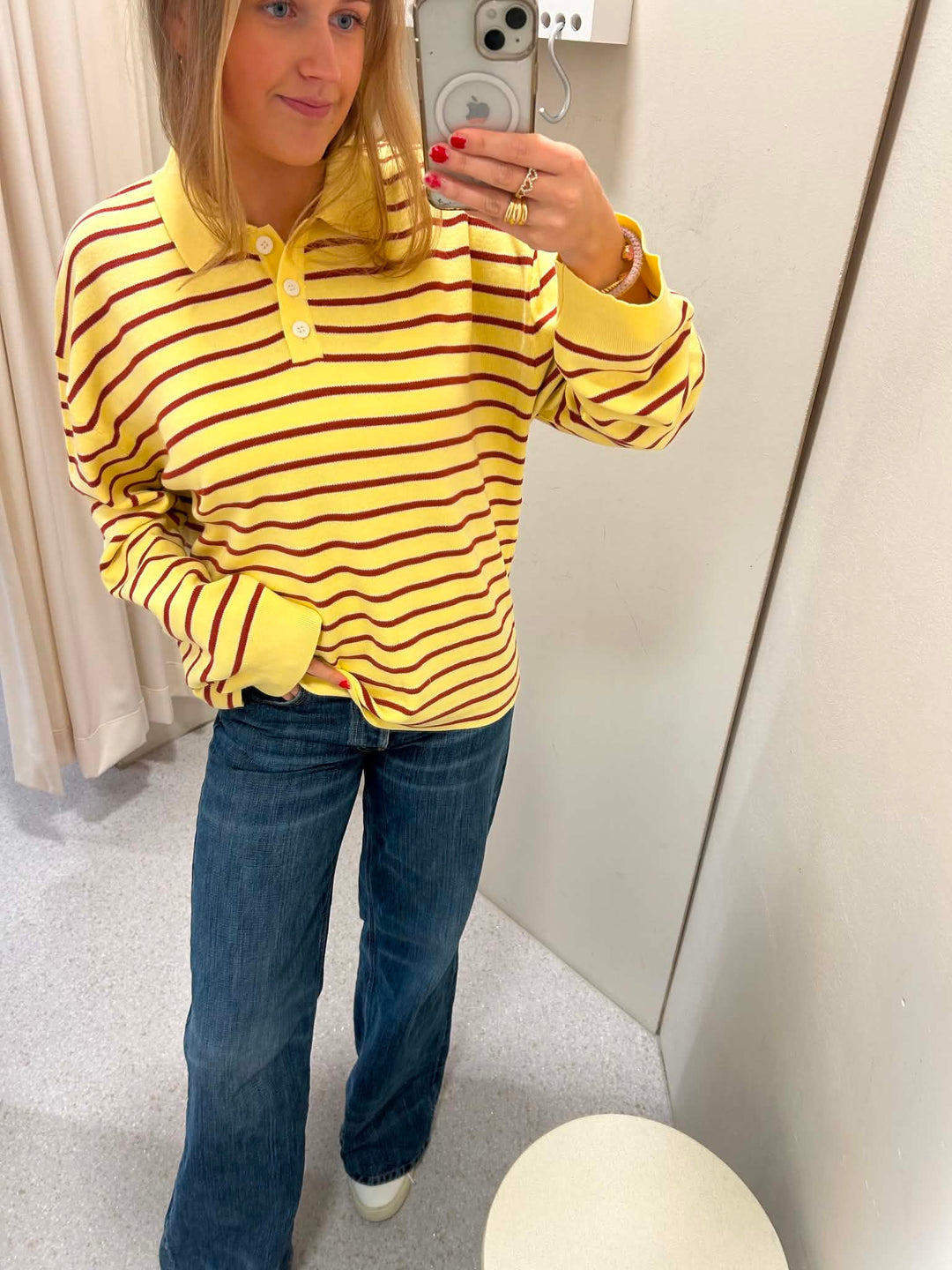 Adanne Polo Knit Stripe Yellow/Rust