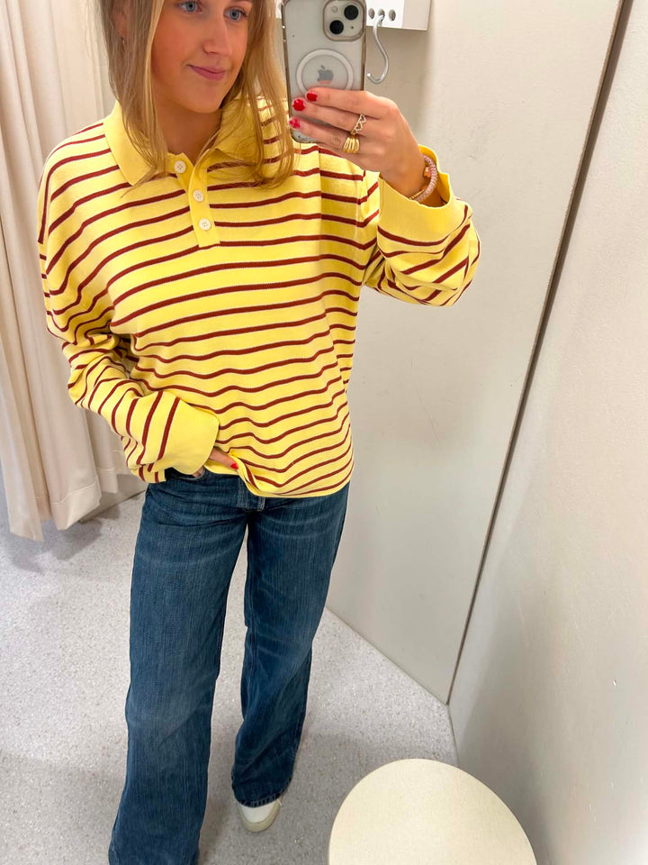 Adanne Polo Knit Stripe Yellow/Rust