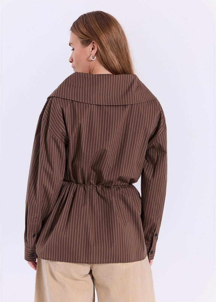 Augusta Wide Collar Shirt Dark Brown With Stripes