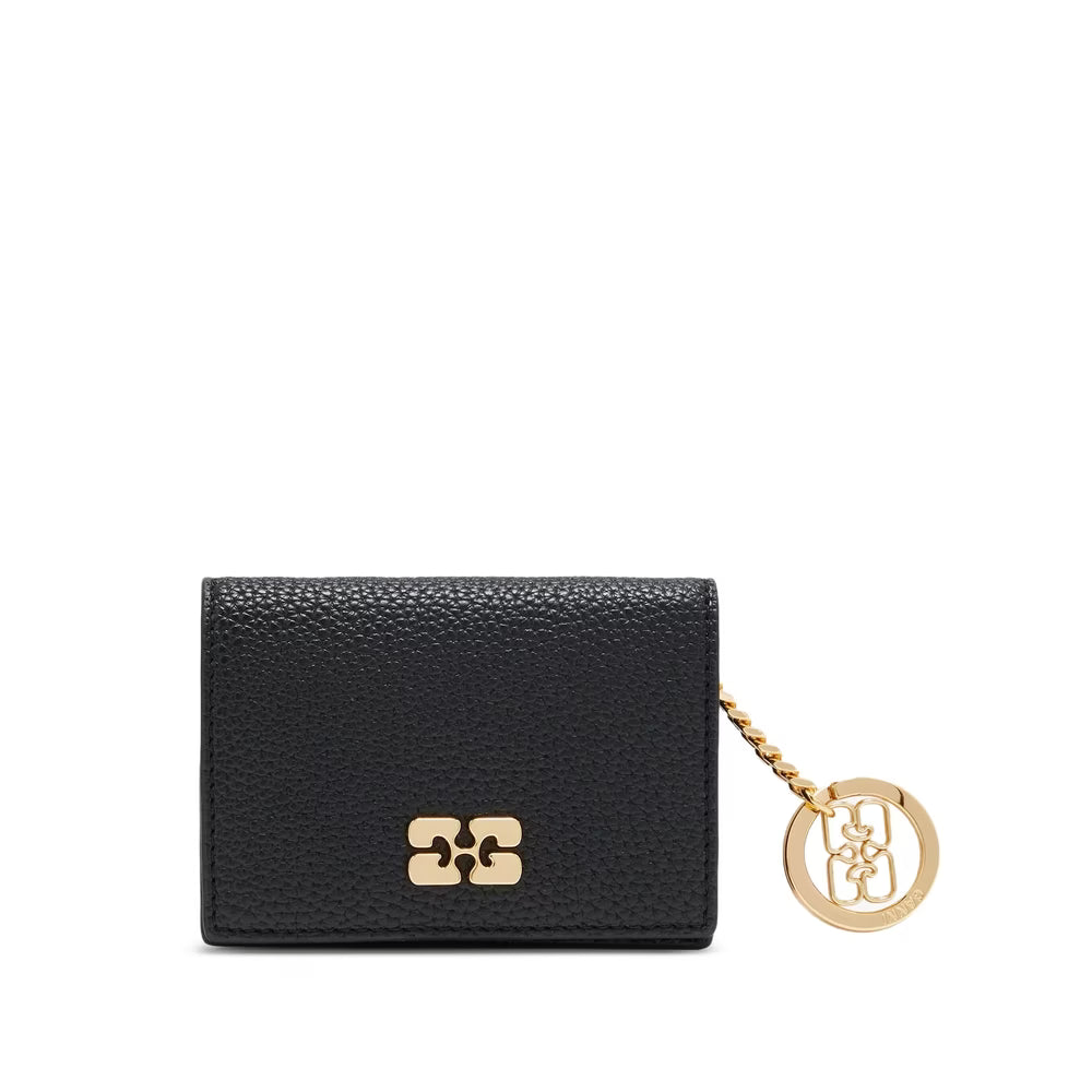 Ganni Bou Card Holder With Flap Grained Gold Black