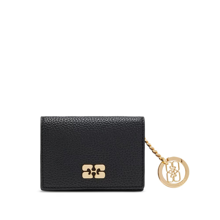 Ganni Bou Card Holder With Flap Grained Gold Black