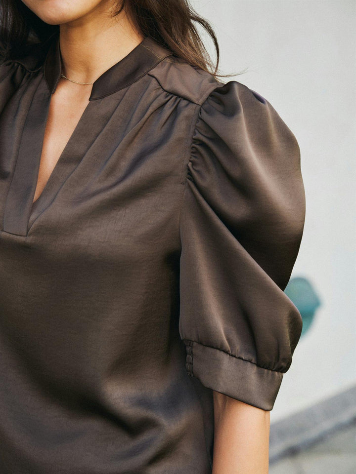 Roella Heavy Sateen Blouse Dark Brown