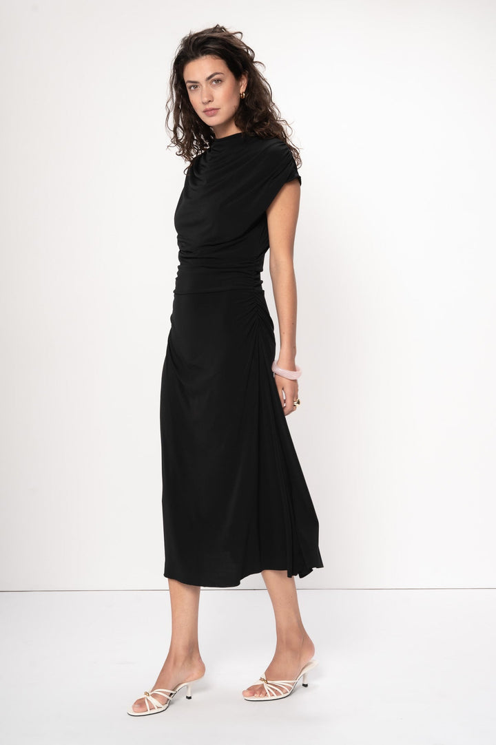 Talia Draped Front Midi Dress Black